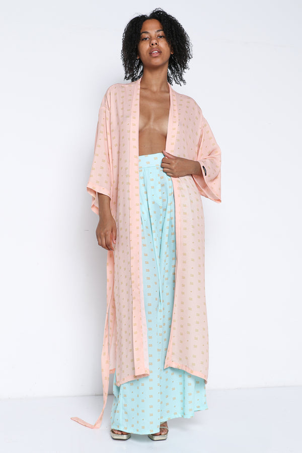 Yerta Gold Monogram peach kimono
