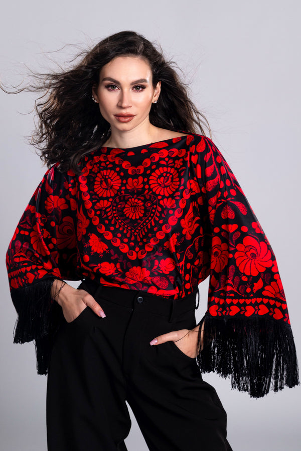 Angela Matyó Burgundy blúz