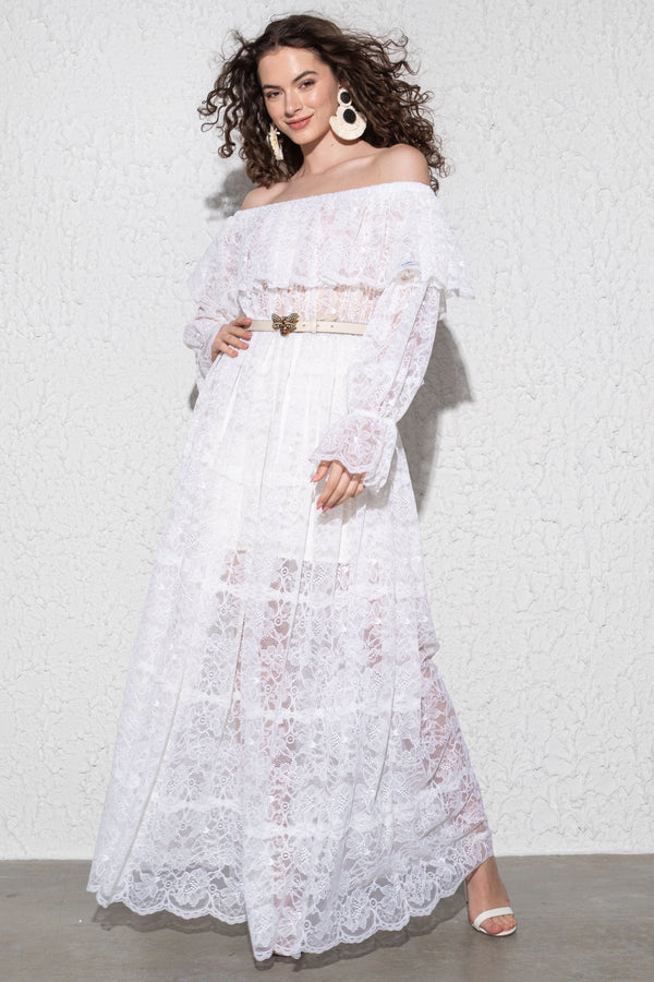 Cabano Maxi Frill Sugarbird Lace White Dress