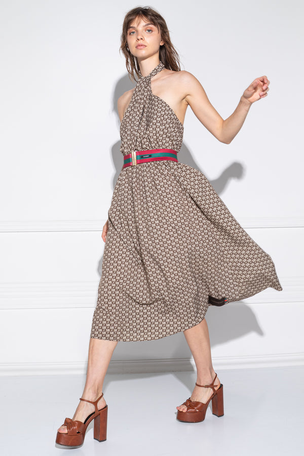Dirty-Derena Long Monogram Brown dress