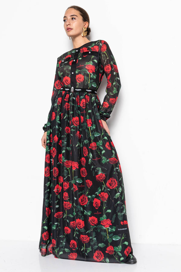 Inilla Maxi Black Rose Garden dress