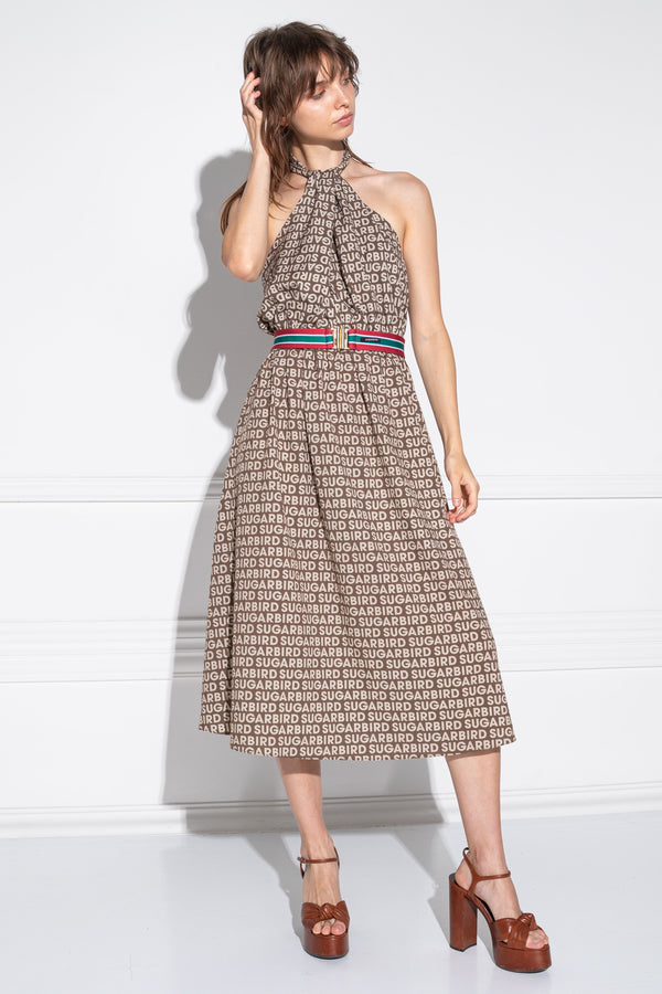 Dirty-Derena Long Logo Brown Dress