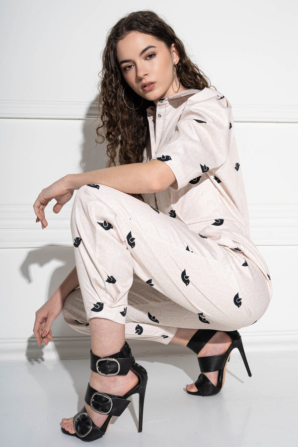 Mallowni Beige Bird Monogram overál