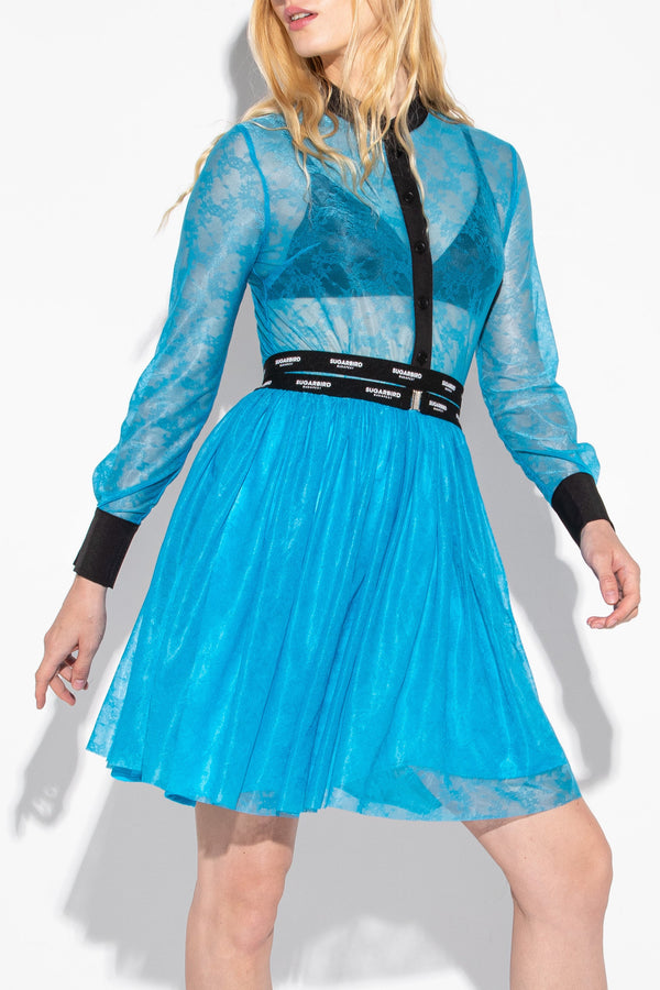 Mini Itto Lace & Bird blue dress